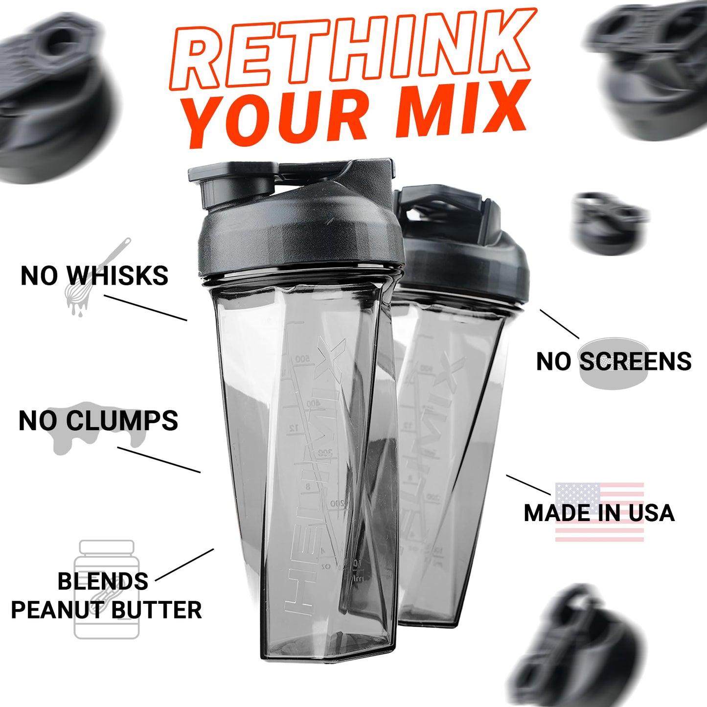 HELIMIX 2.0 Vortex Blender Shaker Bottle Holds upto 28oz | No Blending Ball or Whisk | USA Made | Portable Pre Workout Whey Protein Drink Cup | Mixes Cocktails Smoothies Shakes | Top Rack Safe