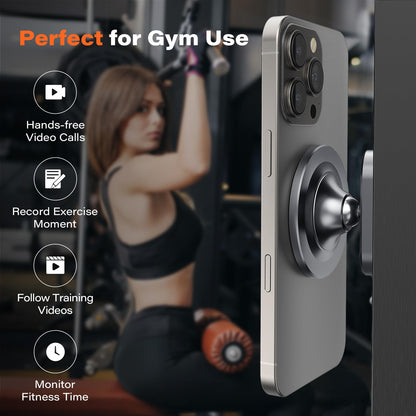 A2C All-Metal Gym Magnetic Phone Holder for MagSafe,High-End Workout Essentials Gifts for Men Women,[Dual Magnet] Portable Phone Mount Gym Accessories Compatible with iPhone 16 15 14 13 12 Series,Gray