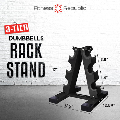 Fitness Republic 3 Tier 120 LB Capacity Dumbbells Weight Storage Rack - 2.0 MM Thick Steel Weight Organizer - Ideal Choice for Home Gym - Easy to Assemble and Store